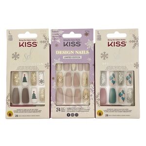KISS Glue-On/Press-On Christmas Nails - Lot of 3